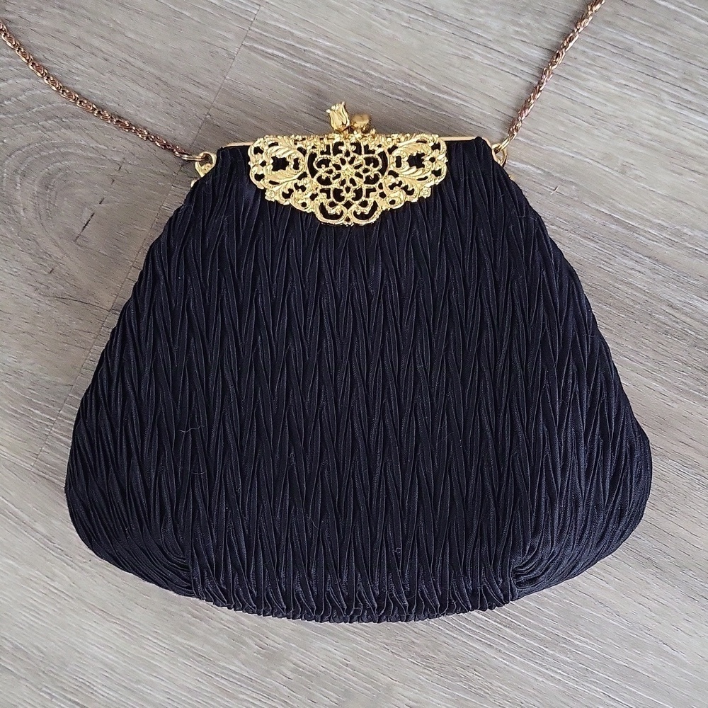 Goldco Vintage Black Pleated Evening Bag